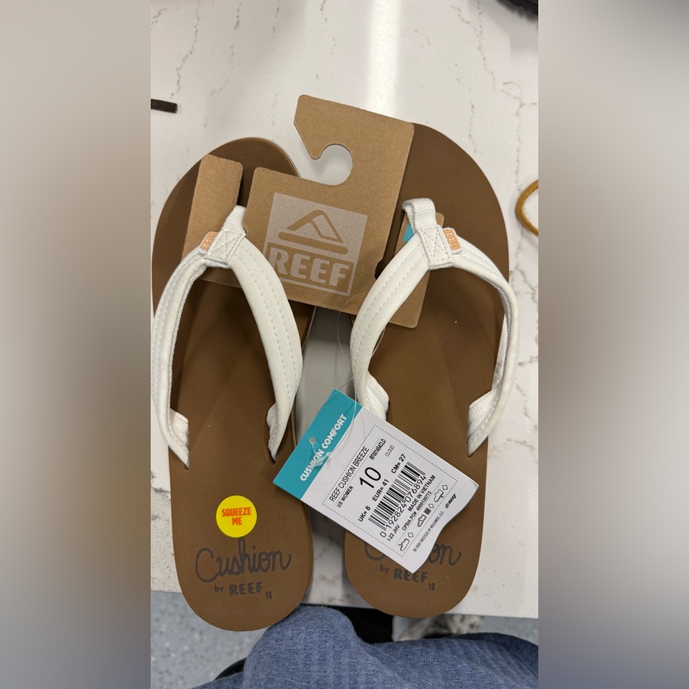 Reef White and Tan Flip Flops